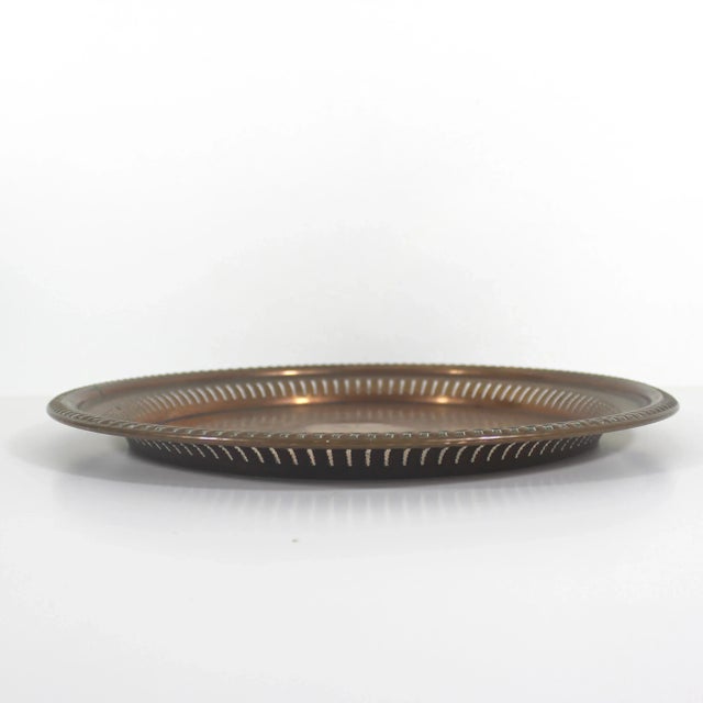 French Country Vintage Copper Drinks Tray With Embossed Floral Pattern Pierced Sides and Rope Edge Detail Heavy Patina For Sale - Image 3 of 8