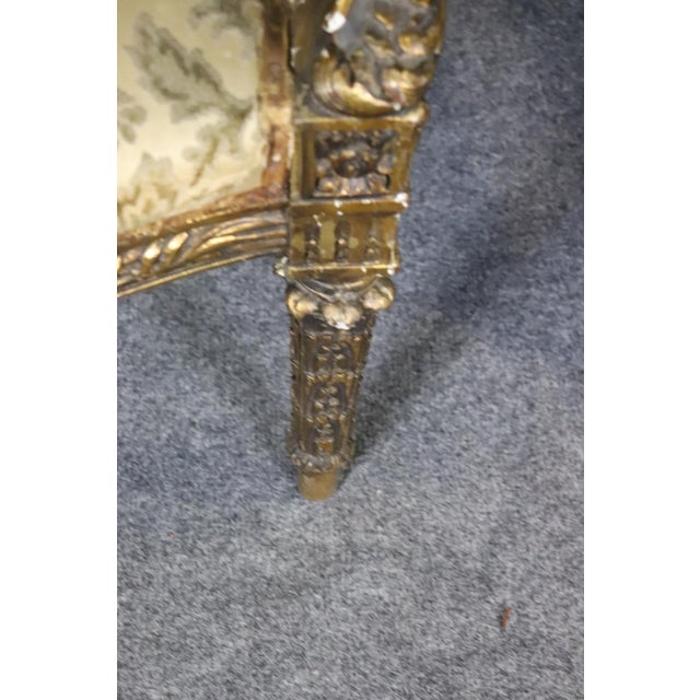 Pair Louis XVI Gilt Frame Upholstered Armchairs For Sale - Image 10 of 12