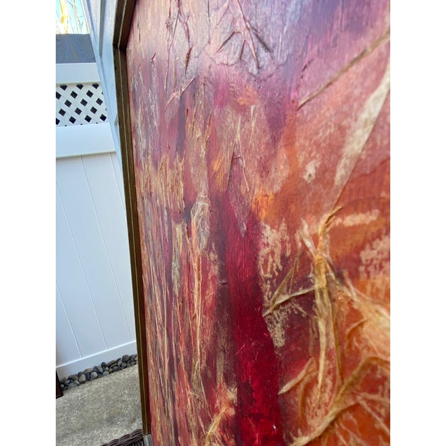 Vintage Mid-Century Modern Textural Red & Orange Abstract Mixed Media Collage Painting by Barnes For Sale In Portland, OR - Image 6 of 12