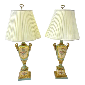 Venetian Style Floral & Swan Lamps, Pr