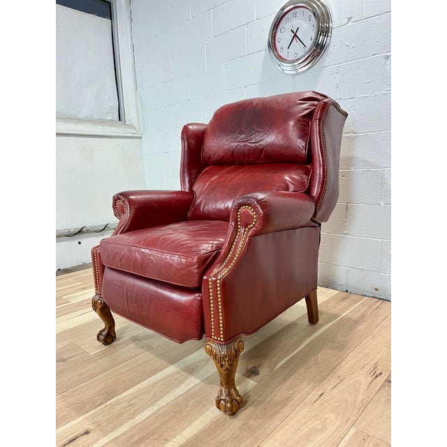 Hancock & Moore Napoleon III Style Leather Wingback Recliner Library Armchair For Sale - Image 4 of 12
