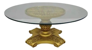 Vintage Hollywood Regency Gold Wooden Pedestal Base Round Glass Top Coffee Table
