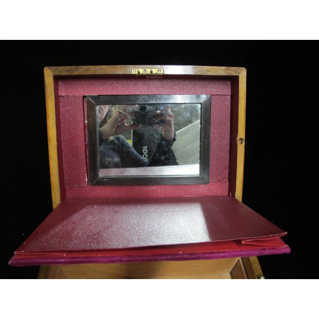 Antique Victorian Mother of Pearl & Wood Vanity Jewelry Box With Glass