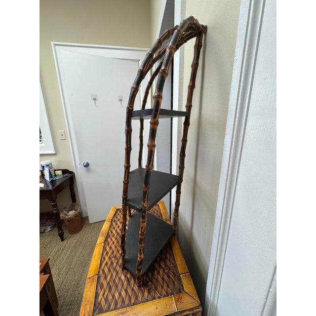 Antique Burnt Bamboo Hanging Corner Shelf For Sale In Orlando - Image 6 of 8