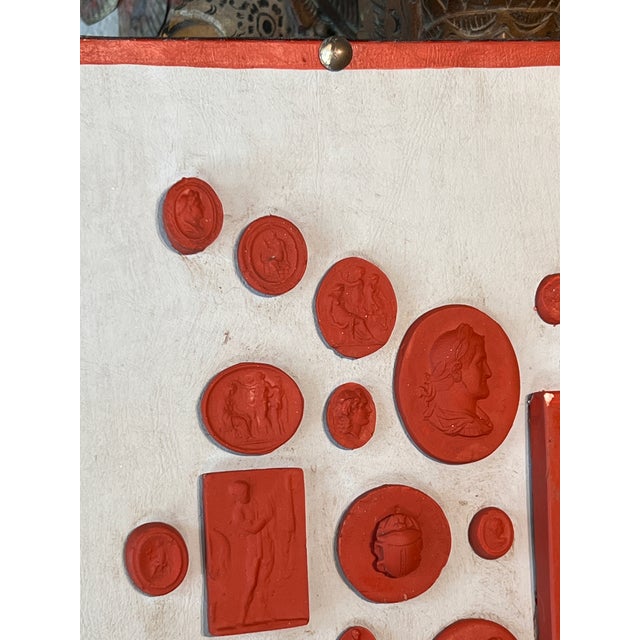 #1013 Grand Tour Revival Neoclassical Vintage Red Plaster Cast Waxed Intaglio Arrangement For Sale - Image 9 of 11