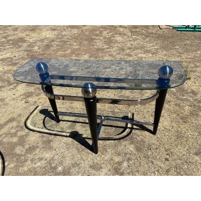 Vintage Space Age Design Chrome and Glass Atomic Coffee & Demilune Console Table For Sale - Image 14 of 18