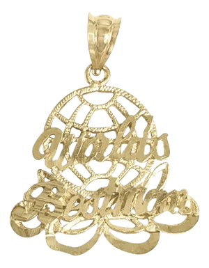 Worlds Best Man with Diamond Cuts Charm/Pendant 14k Yellow Gold