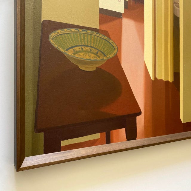 Olive Barbara Morgan Roberts Vintage 1974 Mid Century Modern Edward Hopper Style " Interior " Framed Original Large Realist Painting For Sale - Image 8 of 17
