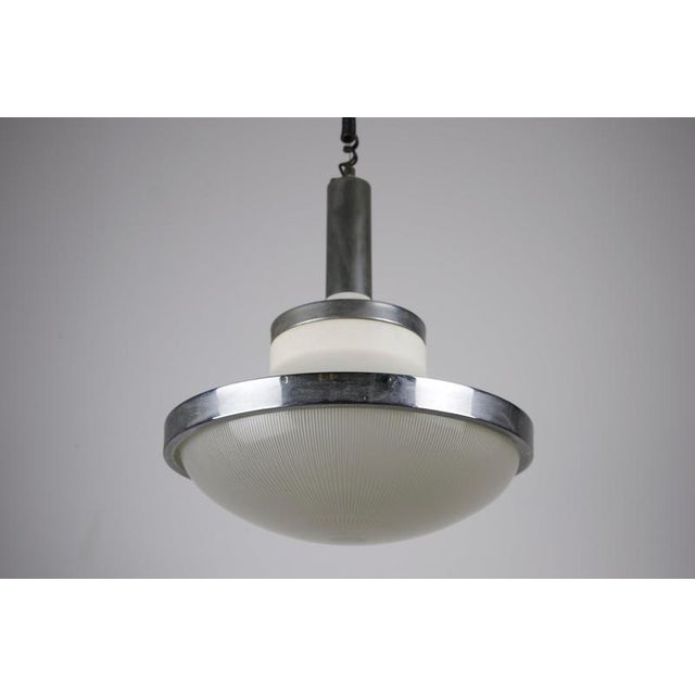 Sergio Mazza Chrome and Ribbed Glass Pendant Lamp in the style of Sergio Mazza for Artemide, 1960s For Sale - Image 4 of 11