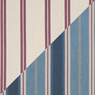 Schumacher Double Face Stripes Fabric In Denim Rosé For Sale