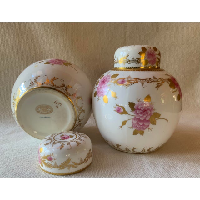 Copeland Spode Ginger Jars Pair Pink Roses Gilt English Antique Porcelain For Sale - Image 12 of 12
