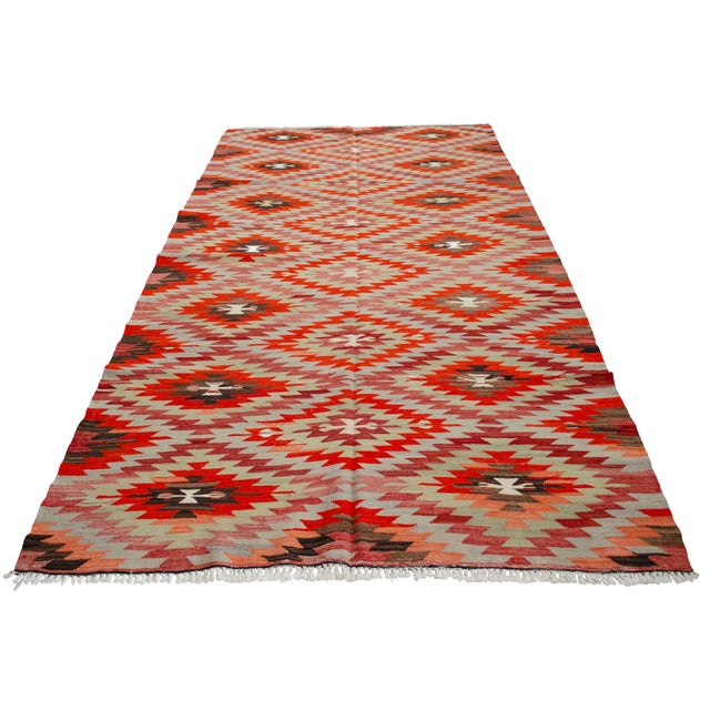 Textile Handwoven Turkish Rug Diamond Pattern Kilim Rug - 5'5" X 10'1" For Sale - Image 7 of 12