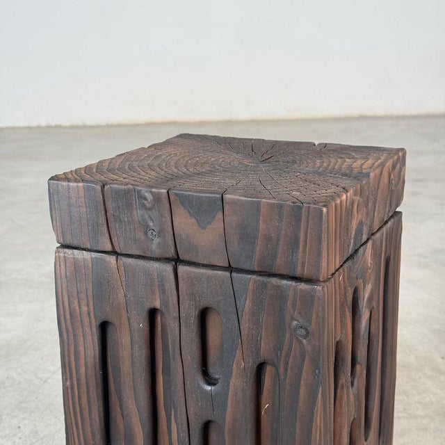 Contemporary Yakisugi Charred Cedar Side Table or Stool For Sale - Image 3 of 9