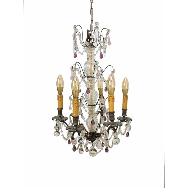 Vintage French Blown Amethist and Clear Crystal Chandelier, 1920s For Sale - Image 16 of 18
