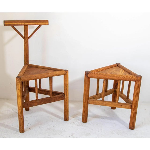 Swedish Monk Chair and Triangular Side Table Sweden 1960's For Sale - Image 13 of 13