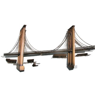 1970's Vintage Curtis Jere Brooklyn Bridge Metal Art Sculpture For Sale