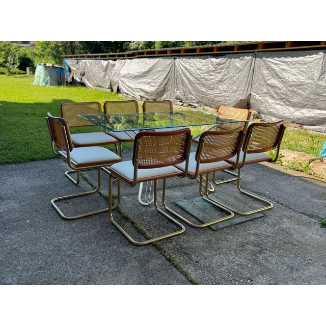 Italian Brass Dining Set with Table and Chairs, 1970s, Set of 9 For Sale - Image 6 of 7