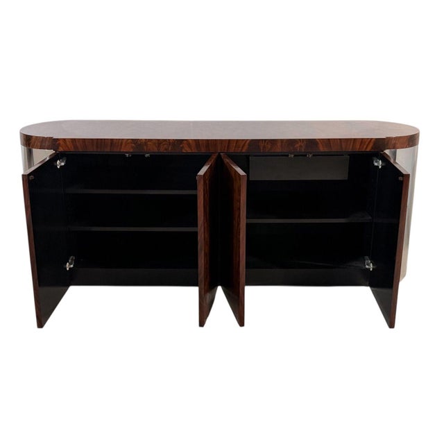 Brown Ron Seff Burled Walnut Credenza With Chrome Sides, 1970 For Sale - Image 8 of 8
