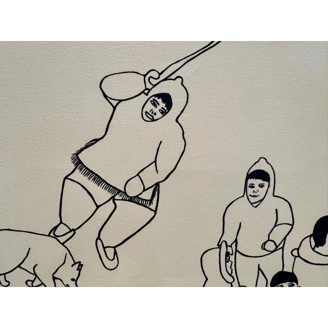 Hannah Kigusiuq Inuit Cape Dorset Stencil Print Gathering for Feast 1978 Signed For Sale - Image 4 of 10