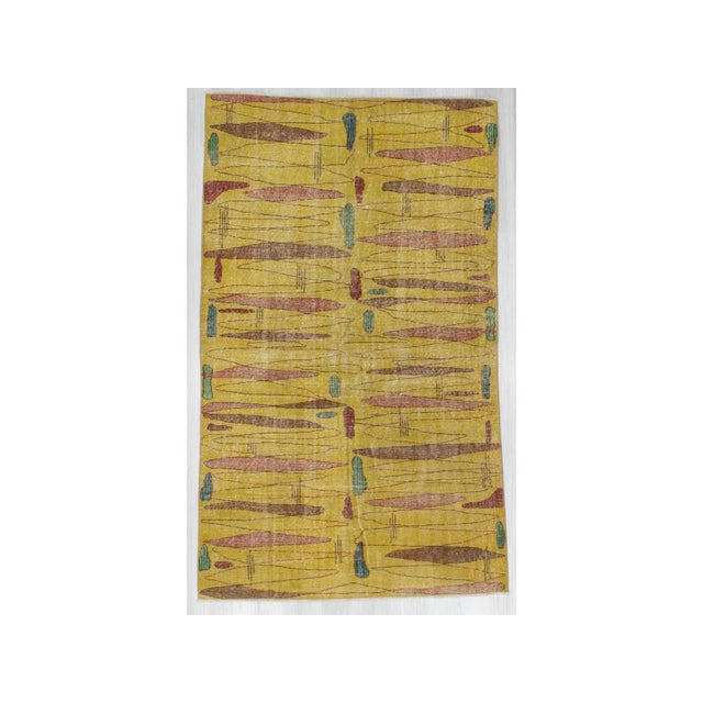 Vintage Turkish Art Deco Yellow Wool Rug - 4′10″ × 8′1″ For Sale In Los Angeles - Image 6 of 6