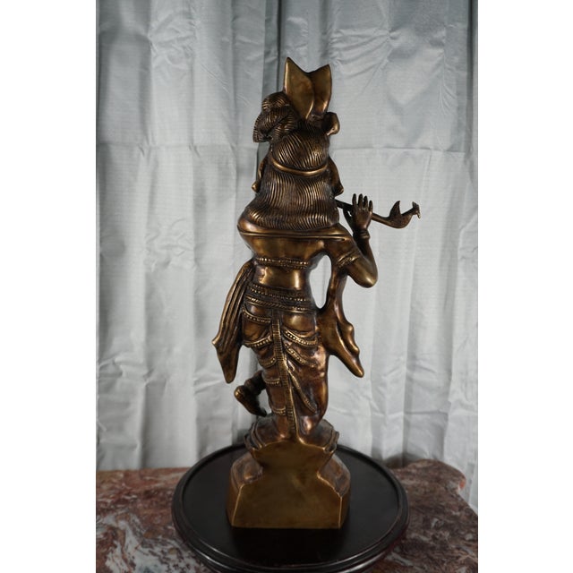 Large Vintage Bronze Krishna Playing Flute Sculpture | Intricately Detailed Indian Hindu Art Statue For Sale In San Antonio - Image 6 of 7