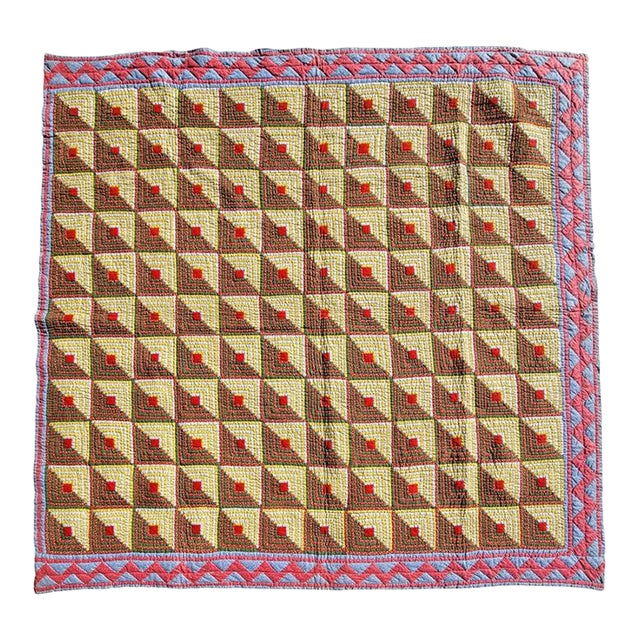 19thc Log Cabin Quilt W/ Zig Zag Border For Sale