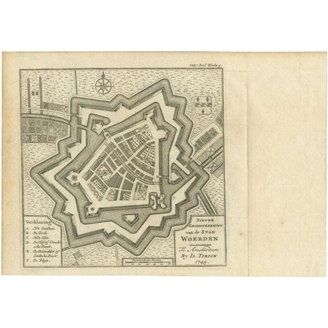 Antique Map of the City of Woerden by Tirion, 1750 For Sale - Image 5 of 5