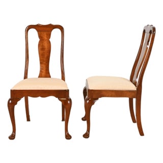 Stickley Queen Anne Carved Solid Cherry Wood Dining Side Chairs, Set of Four For Sale