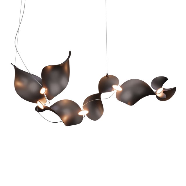 Dune 6 Curve Chandelier with Shades in Dark Bronze Metallic Tone by Daniel Becker for Moss Objects For Sale - Image 9 of 9