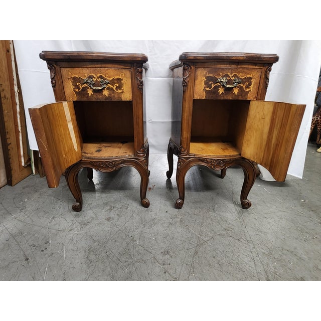 1940s Pair of Beautiful Inlay Rococo Nightstands For Sale In Seattle - Image 6 of 8