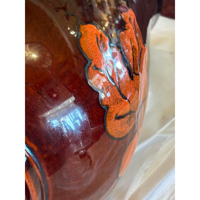 Brown Glazed Ceramic Brown and Orange Leaf Motif Large Vase For Sale - Image 8 of 8