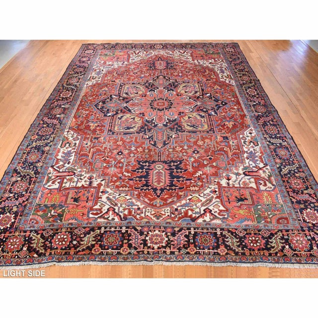 1920 11'x14'7" Red Antique Persian Heriz Even Wear Wool Hand Knotted Oversized Rug For Sale - Image 4 of 10