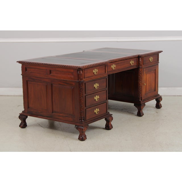 Chippendale Chippendale Style Ball & Claw Mahogany Partners Desk For Sale - Image 3 of 17