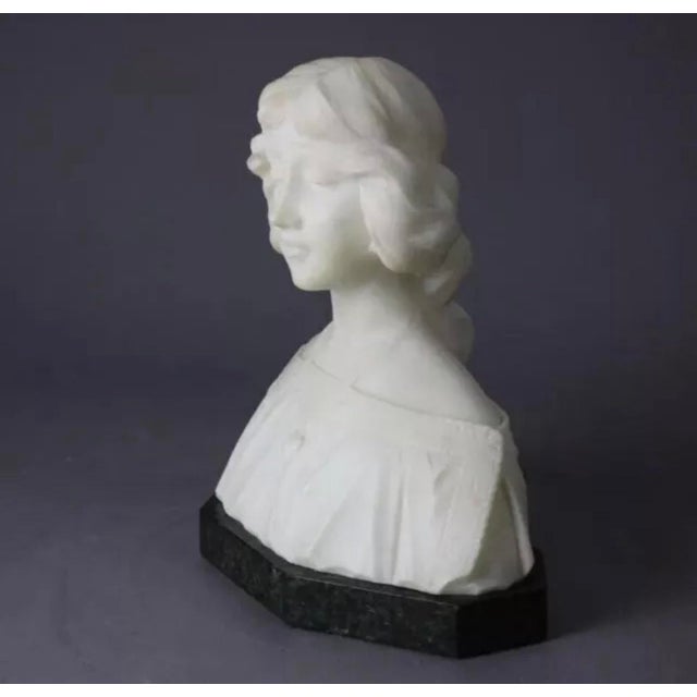Antique Victorian Alabaster Statue Sculpture bust of a young woman seated on a black marble plinth. In good original...