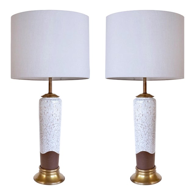 Vintage 1980s Two-Glaze Ceramic Table Lamps After Bitossi, Pair For Sale