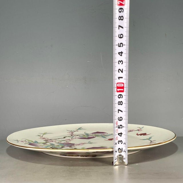 Chinese Famille Rose Porcelain Charger With Peach & Bat Motif For Sale - Image 4 of 9