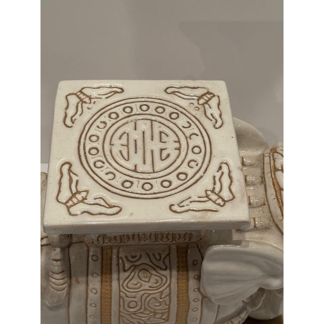 Handpainted Glazed Terracotta Elephant Garden Seat End Table For Sale In Philadelphia - Image 6 of 8