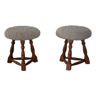 Set of Danish Modern Oak Tripod Stools, 1950s For Sale