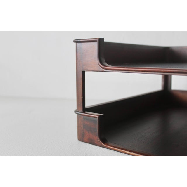 Selamat Designs San Francisco Vintage Mid-Century Modern Dark Wood Desk Organizer Paper Tray For Sale - Image 9 of 14