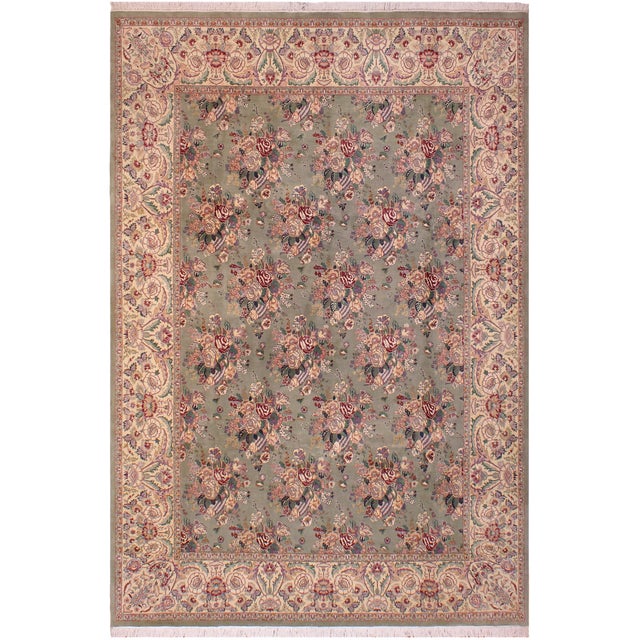 Floral 1990's Pak-Persian Green/Tan Wool Rug - 9'1'' X 12'5'' For Sale - Image 9 of 9