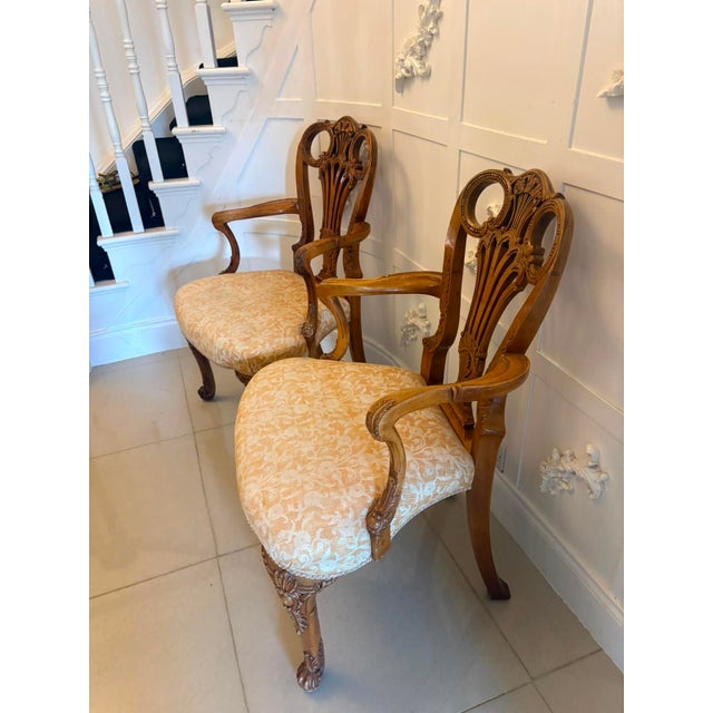 Antique Carved Walnut Desk Armchairs, 1920, Set of 2 For Sale - Image 4 of 18