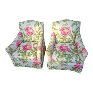 Lillian August Pink and Green Pair of Lounge Chairs For Sale