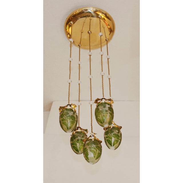 Art Nouveau Brass and Glass Chandelier, 1890s For Sale - Image 6 of 17