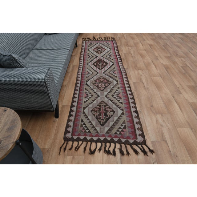 Vintage Turkish Hand-Knotted vintage rug is a semi-antique vintage runner rug.'70s Eastern region of Turkey's unique rug...