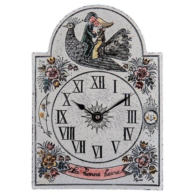 Stoneware Wall Clock attributed to Raymond Peynet, 1960s For Sale - Image 9 of 9