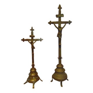 Pre-War Brass Crosses, 1920s, Set of 2 For Sale