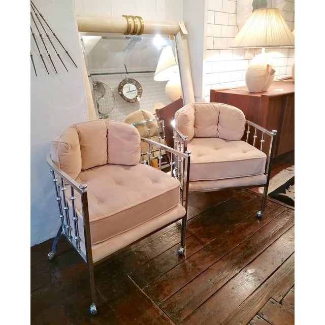 Set of Mid-Century Chrome Spindle Armchairs with Casters from Drexel, USA, 1970s For Sale - Image 11 of 17
