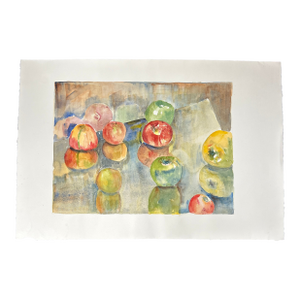 1980’s Original Impressionist Stacks of Apples Still Life Watercolor Painting