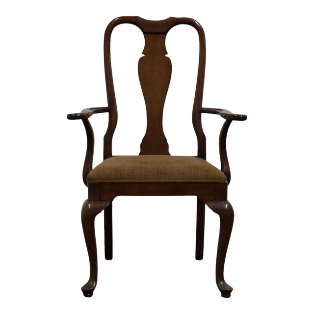 Hickory White Solid Mahogany Traditional Queen Anne Style Splat Back Dining Arm Chair For Sale