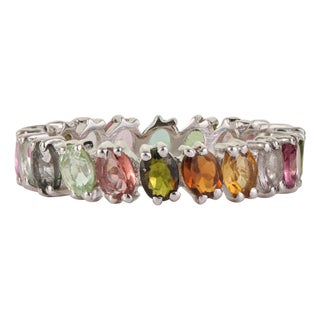 Boho 3.74 Ct Oval Multicolor Tourmaline Full Eternity Ring in 925 Sterling Silver Size 7.5 For Sale
